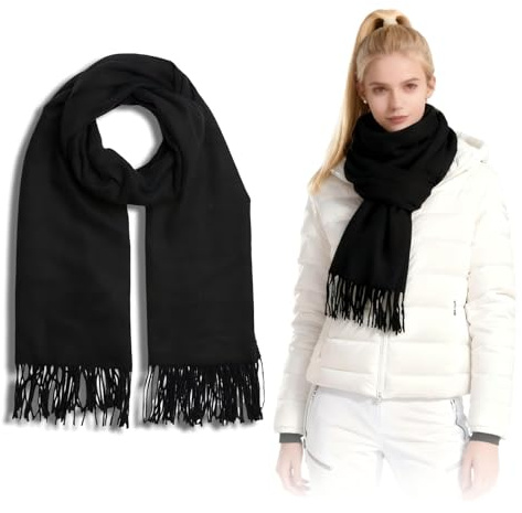 HUSHRICH Black Knitted Scarf - Fashionable Warm Winter Women Scarf Ladies Warm Scarfs Black