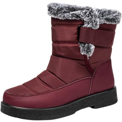 Generisch 2026 Botines Mujer Pareja Hombres Mujeres Invierno Impermeable Gancho Plano Lazo Mantener Caliente Botas de Nieve Cómodas Botas Medianas Zapatos, rojo, 40 EU