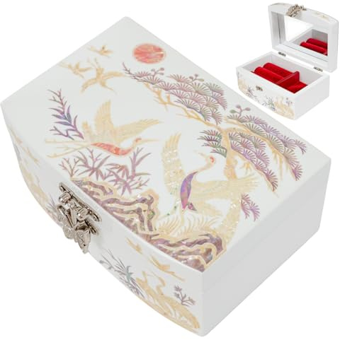 February Mountain Piccolo portagioie in madreperla, per donne, ragazze, mogli, orecchini, bracciali, anelli, orologi, anniversari, compleanni, regali di Natale per donne (bianco_grane)