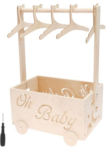 Trälåda för babyparty, babykorg med handtag, praktisk förvaringslåda för bebisar, dekorativ babyshowerkorg, mångsidig babypresentkorg med 5 galgar, för pojkar flickor graviditet nya föräldrar