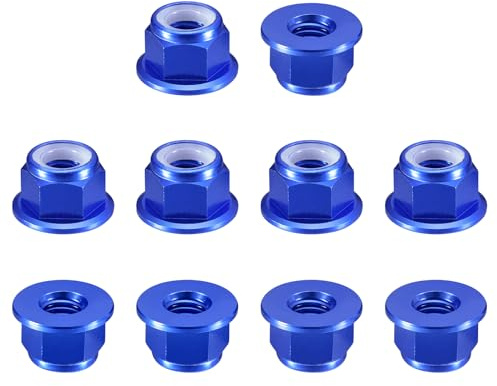 QUARKZMAN Nyloninsats självlåsande sexkantiga muttrar, 10 st – M8 x 1,25 mm självlåsande mutter i aluminiumlegering, anodiserad pressmutter för fästanordningar (blå safirblå)