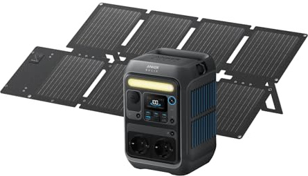 Anker SOLIX C300X Powerstation 288Wh LiFePO4 Akku, 300W (600W Spitze) Solargenerator mit 60W Solarpanel, 140W Schnellladung, Mobiles Solar Set für Camping, Reisen, Outdoor & Notfälle