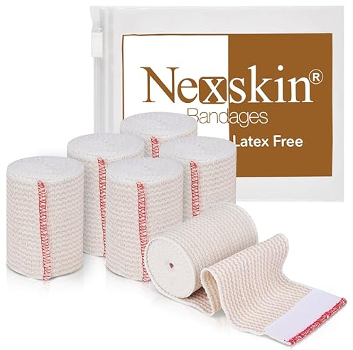 Premium Elastic Bandage Wrap (3” Wide, 6 Pack) - Nexskin Latex Free Athletic/Medical Compression Bandages Hook & Loop Fasteners at Both Ends - Lifetime Washable & Reusable Bandages