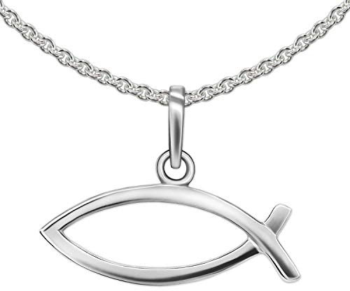 CLEVER SCHMUCK Set Ichthys Kette 7 x 18 mm waagerecht schlicht Jesus Fisch Symbol & Erbskette 42 cm STERLING SILBER 925 in Geschenkverpackung