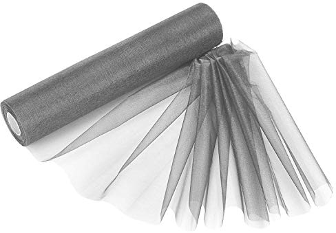 29cm x 25m Roll of Organza Sheer Fabric - Elegant Decorative Cloth for Wedding Chair Bows, Table Runners, Party Favours - Crafting Supplies for Ribbons, Dress Accents,and Bags, Dark Silver