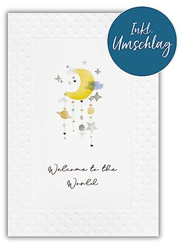 bsb Karte zur Geburt - Geburtskarte Mädchen & Junge - schöne Karte Geburtstag Welcome to the World - Happy Birthday Karte mit Umschlag - Glückwunsch-Karte Geburt in 11,5 x 17,0 cm
