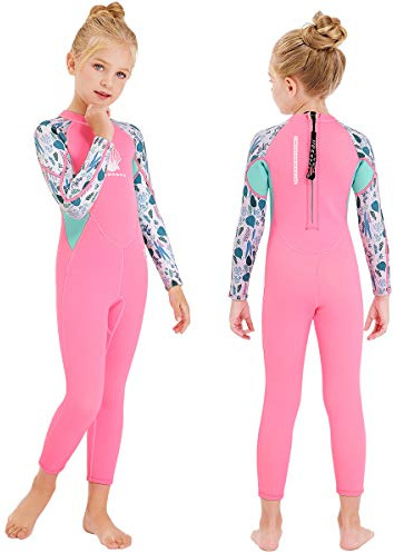 Kids Wetsuit Full Suits Shorty Suits Girls 2.5mm Neoprene Swimsuit UV Protection Keep Warm Long Sleeve Wetsuits for Swimming Diving Scuba L Size
