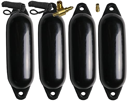 MOTIVEX Komplettset 4er-Set Fender mit 4 Fenderleinen, 1 Ersatzventil und 1 Ventiladapter (Schwarz, 45x12cm)