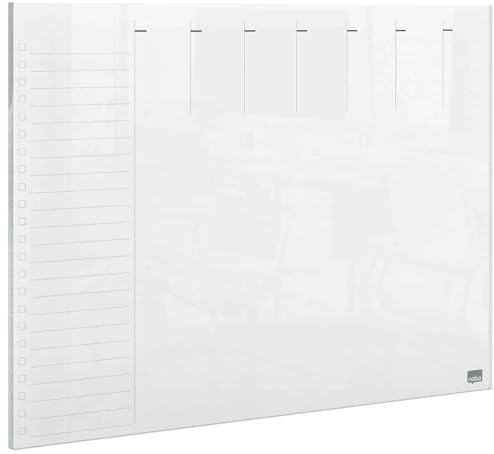 Nobo Pizarra Blanca Magnética para Escritorio y Pared, Planificador Semanal Tamaño A4, Borrado en Seco, Sin Marco, Incluye Rotulador y Soportes, Transparente, 210 x 297 mm, 1915614