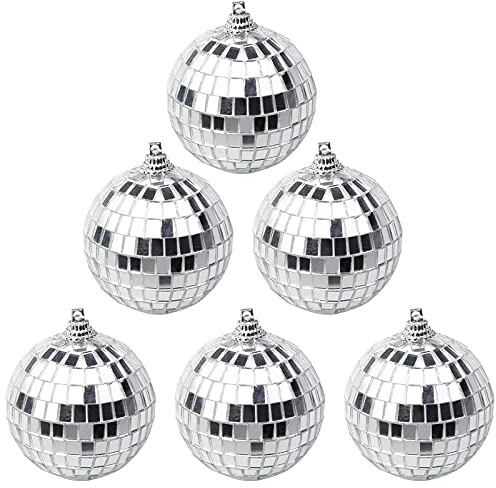 Suaywo 6 Stück 6CM Silber Discokugel Spiegelkugel Christbaumkugeln Spiegelkugel für Lichteffekte, Christbaumschmuck für Decke, Spiegelkugel, Party Deko, Mottoparty