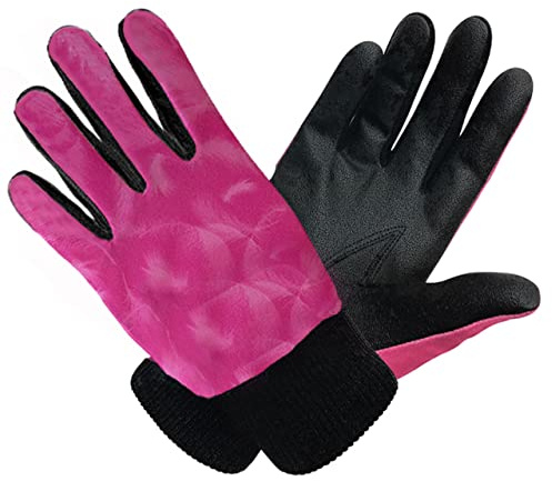 Surprizeshop Coppia di guanti da golf invernali da donna, per mano sinistra e destra, tessuto elasticizzato polare extra caldo con morbido poliestere, tennis (piccola, piuma rosa)
