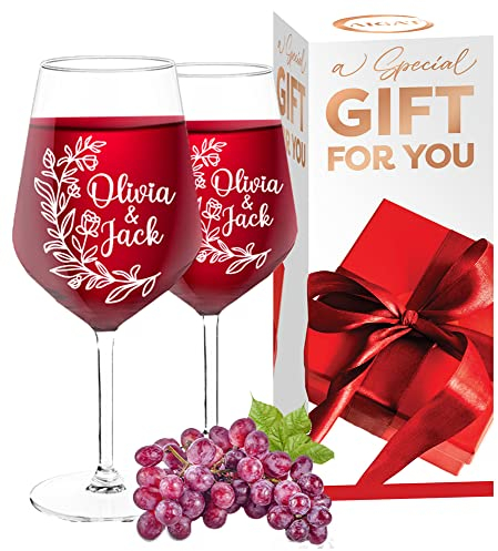 AIGAT 2Pcs Verres à Vin Personnalisé 450ML| Cadeaux de mariage pour les mariés | Verres à Bordeaux Personnalisé | Cadeau Personnalisé Pour Toute Occasion
