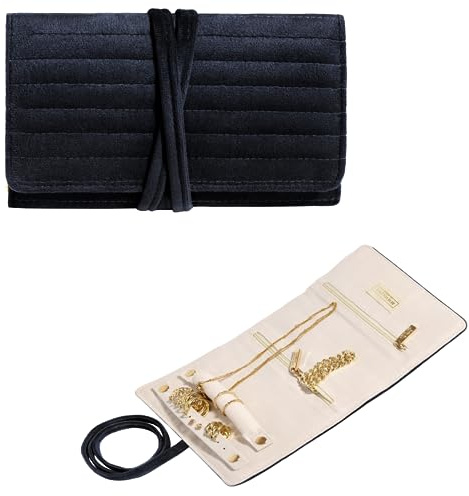 Benevolence LA Travel Jewelry Roll Organizer | Velvet Case for Organizing Accessories for Women, Necklaces, Rings, and Bracelets, Gift Ideas for Her - Ebony