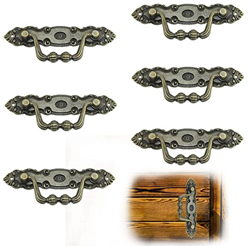 Molyorch 6 stycken gamla dörrskåp knappar, bronsfärg möbelhandtag, zinklegering antika skåphandtag, för byrå, låda, möbler gör-det-själv-dekoration (grön brons)