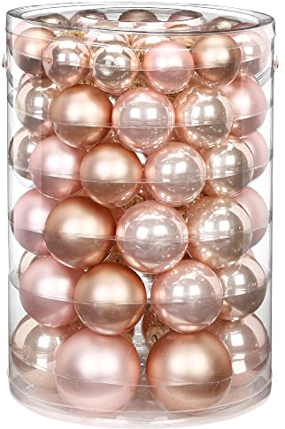 Weihnachtskugeln Glas 4-7cm x 60 Stück in Kartonbox Christbaumkugeln Hellrosa beige Mix Pearly Rose