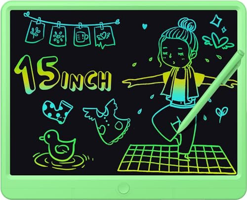 GIGART LCD Writing Tablet, 15 Inch Colorful Drawing Tablet for Kids, Doodle Board Drawing Pad, Erasable Reusable Educational Travel Kids Toys Birthday Gifts Boy Girl Age 3-12(Green)