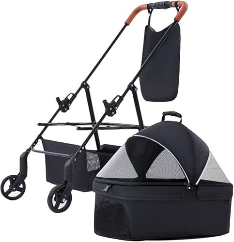 X&Z-XAOY Hundekinderwagen Trolley Travel Carriage Haustier Katze Kinderwagen Für Kleine Hunde Freiraum Mit Tasche Abnehmbare Haustier Wagen Hund Kinderwagen Kinderwagen (Color : Black)