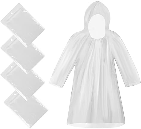 lmytdo Disposable Rain Poncho, 4 Pack Waterproof Ponchos Adults One Size Clear Raincoat for Men - Plastic Rain Poncho with Drawstring Hood Family Pack - Emergency Poncho