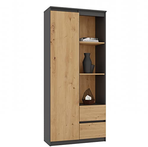 CDF Office Bücherregal RS-80 Bily | Farbe: Anthrazit Artisan-Eiche | Für Wohnzimmer, Büro, Arbeitszimmer | Modern | Regal für Bücher und Spielzeug | Ideal für Kinderzimmer, Teenager, Jugendzimmer