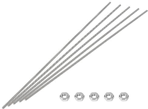 HiPicco M3 x 350mm Fully Threaded Rod & Studs, 304 Stainless Steel Right Hand Threads Rods, M3-0.5 Thread Pitch for Anchor Bolts, Clamps, Hangers and U-Bolts 5 Pack【with Nuts】