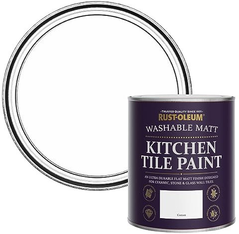 Rust-Oleum White water resistant Kitchen Tile Paint in Matt Finish - Cotton (White) 750ml