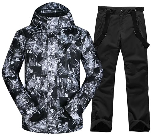 HOTIAN Giacca da sci da Uomo e pantaloni Set Giacca e Pantaloni da Snowboard Antivento e Impermeabile invernale Calda per Il Lavoro All'aperto Sci Pesca Equitazione Moto