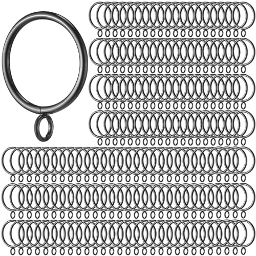 Maitys 200 Pcs Metal Curtain Rings with Eyelet 1.5-inch Inner Diameter Eyelet Curtain Rings for Drapery Clips Hooks for Sliding Window Bathroom Door Shower Rod (Black)