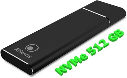 Atlantis SSD Esterno Portable M.2 NVME da 512GB. Type_C USB-3.1, PCI Express Alluminio Satinato NERO