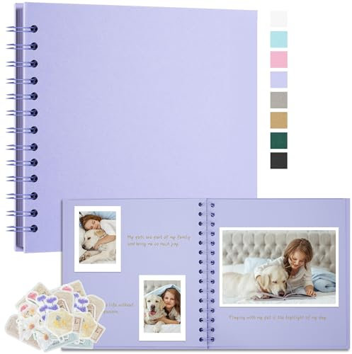 Remowith Scrapbooking Album Fotografico DIY, Album di Carta Kraft Spessa, Libro dei Ricordi per Matrimonio, Anniversario, Viaggio, Laurea, Bambino e Famiglia 20,5x20,5 cm 40 Pagine Viola Chiaro