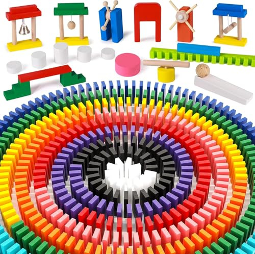 Toyssa Domino Giocattoli in Legno Colorati 1000pz Domino Gioco e Borsa Istruzioni Accessori Giocattoli Montessori Domino Bambini Bambina 3 4 5 6 7 8
