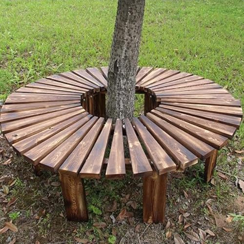 Banco de jardín de Madera Maciza para Exteriores, Banco de Parque Redondo Curvo en Forma de Abanico con Asiento de Listones, Banco de Patio semicircular sin Respaldo para Muebles de Patio al Aire li