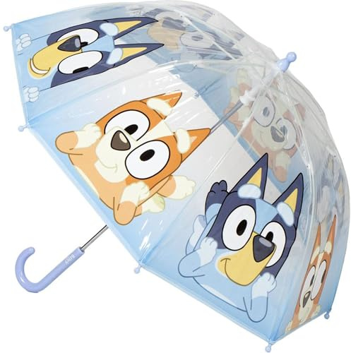 Paraguas Manual Poe Burbuja Bluey – Paraguas Infantil Transparente con Diseño Oficial de Bluey, Apertura Manual de Seguridad y Cúpula de Alta Protección para Niños en Días de Lluvia