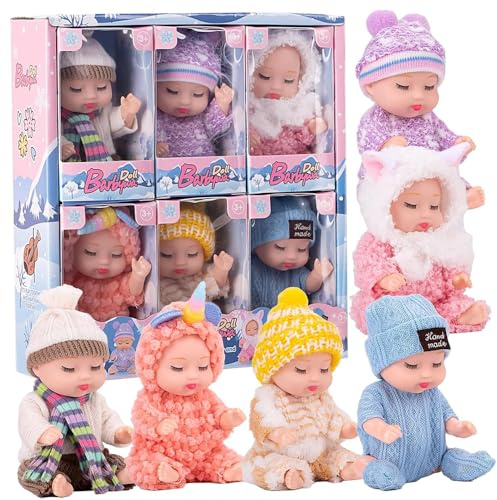 Hojalis 6 Pcs Mini Reborn Dolls, Realistic Newborns with Clothes, Cute Small Baby Doll with Lifelike Features, Sleeping Rebirth Dolls for Kids Boys Girls Birthday