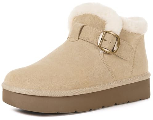 Stivali Donna Stivaletti da Neve in Pelle Scamosciata Pelle Vera Boots Impermeabili Antiscivolo Caldo Inverno Peluche Comode Scarpe,Albicocca,38 EU