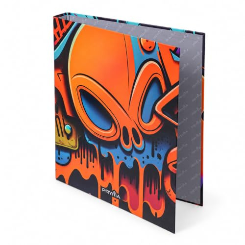 Pryma Raccoglitore 4 Anelli – Quaderno ad Anelli Formato A4 – Copertina Rigida Decorata – Organizer per Scuola, Ufficio e Archivio Documenti (Linea Teschio)