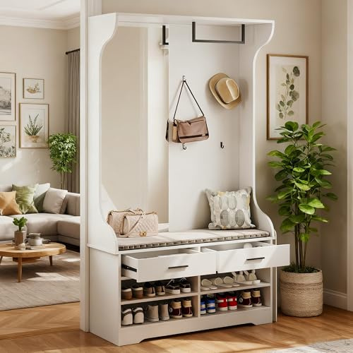 Ensemble de garde-robe avec armoire à chaussures, banc et miroir, garde-robe de couloir, armoire murale, armoire compacte, moderne pour votre entrée (blanc, 104 x 35 x 180 cm)