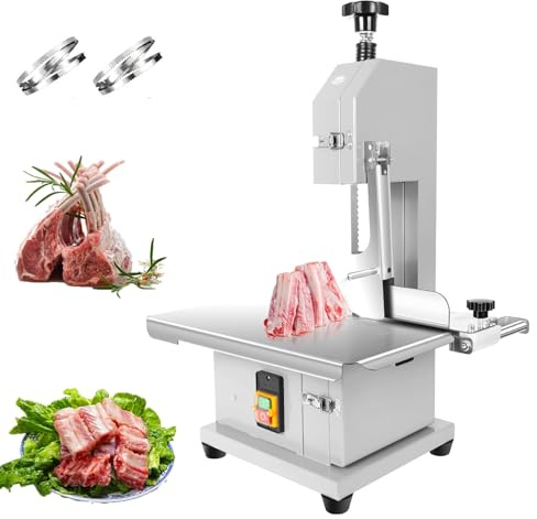 Sierra de cinta eléctrica comercial para huesos, cortadora de carne, mesa de trabajo de acero inoxidable de 48 x 35 cm, cortadora de huesos y carne congelada de sobremesa, para despiece