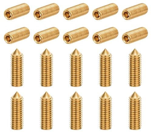 QUARKZMAN 20 stycken sexkantiga gängskruvar M5 x 16 mm mässing konspets insexkant gängstift för maskiner hem reparation och fästelement guldton