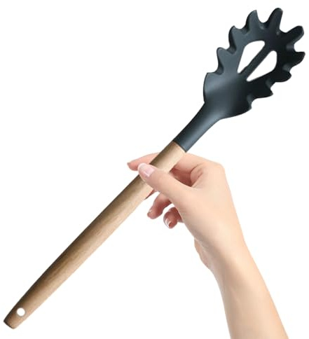 MAGICLULU Colino per Pasta Manico in Legno e Silicone, Leggero, per Noodles e Pasta, per Casa e Cucina, Facile da Usare