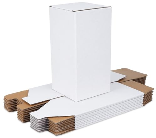 Housoutil Mailer Boxes 10-Pack 20×10 cm Paper White Corrugated Boxes with Multi-Grid Compartments for Wine Bottle Shipping and Parcel Packaging, Assembly Without Tape for Moving and Storage