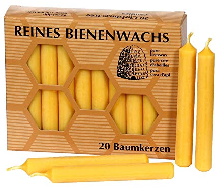 Bütic GmbH Lot de 20 bougies d'arbre en cire d'abeille 100 mm x Ø 13 mm – Bougies d'arbre en cire d'abeille naturelle 100 % pure avec le parfum typique de la cire d'abeille
