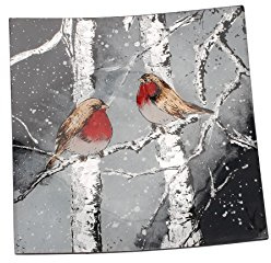 CGB Giftware | Winter Robin Glass Small Square Plate | Winter Robin Range | Christmas | Festive | Tableware | GB02109