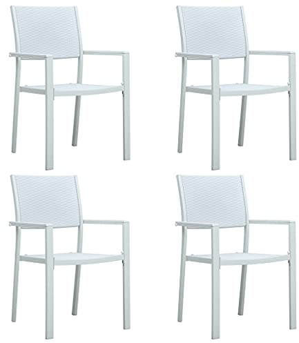 vidaXL 4X Gartenstuhl Essstuhl Gartensessel Stuhl Gartenmöbel Terrassenstuhl Balkonstuhl Sessel Gartenstühle Weiß Kunststoff Rattan-Optik