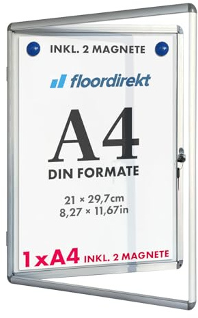 Floodirekt Schaukasten Wand 1 x DIN A4 Plakatschaukasten mit Alurahmen & Acrylglas inkl Magnete Infokasten Aushang Aushangkasten Magnetische & beschreibbare Rückwand