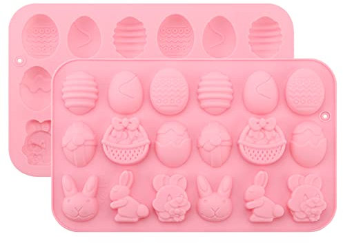Stampo in silicone pasquale per cioccolato, 18 cavità, stampo per caramelle pasquali in silicone, stampo per gelatina, uova, coniglietto, testa di coniglio, cestino