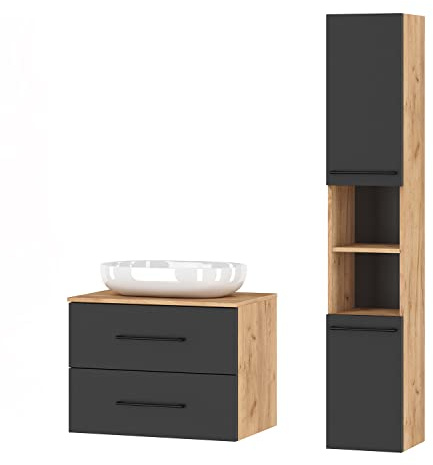Planetmöbel set di mobili da bagno LUX 70 cm rovere oro/antracite SENZA lavabo con colonna rovere oro/antracite