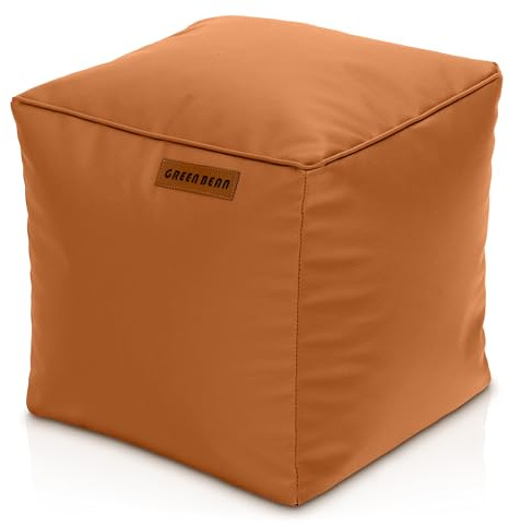 Green Bean Sitzhocker aus Kunstleder - Pouf mit EPS Perlen Füllung - 40 x 40 cm - perfekte Ergänzung zum Sitzsack - Sitzwürfel Sitzkissen Hocker Fußhocker - Cognac
