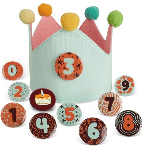 Geburtstagskrone Mit 0-9 Auswechselbaren Zahlen - Musselin Krone für Junge und Mädchen - Wiederverwendbare Kinder