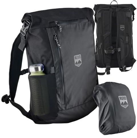 RUVO® Premium Rucksack I Rolltop Rucksack 26 Liter bis 34 Liter Stauraum, wasserfest & robuster Verarbeitung I Tagesrucksäcke für Arbeit, Reisen & Freizeit