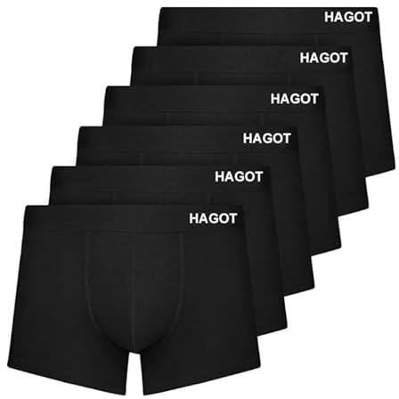 HAGOT 6 Pack Men's Boxers Shorts, Men's Stretch Boxers, Soft Boxer for Men, Comfort Men's Underwear, Black